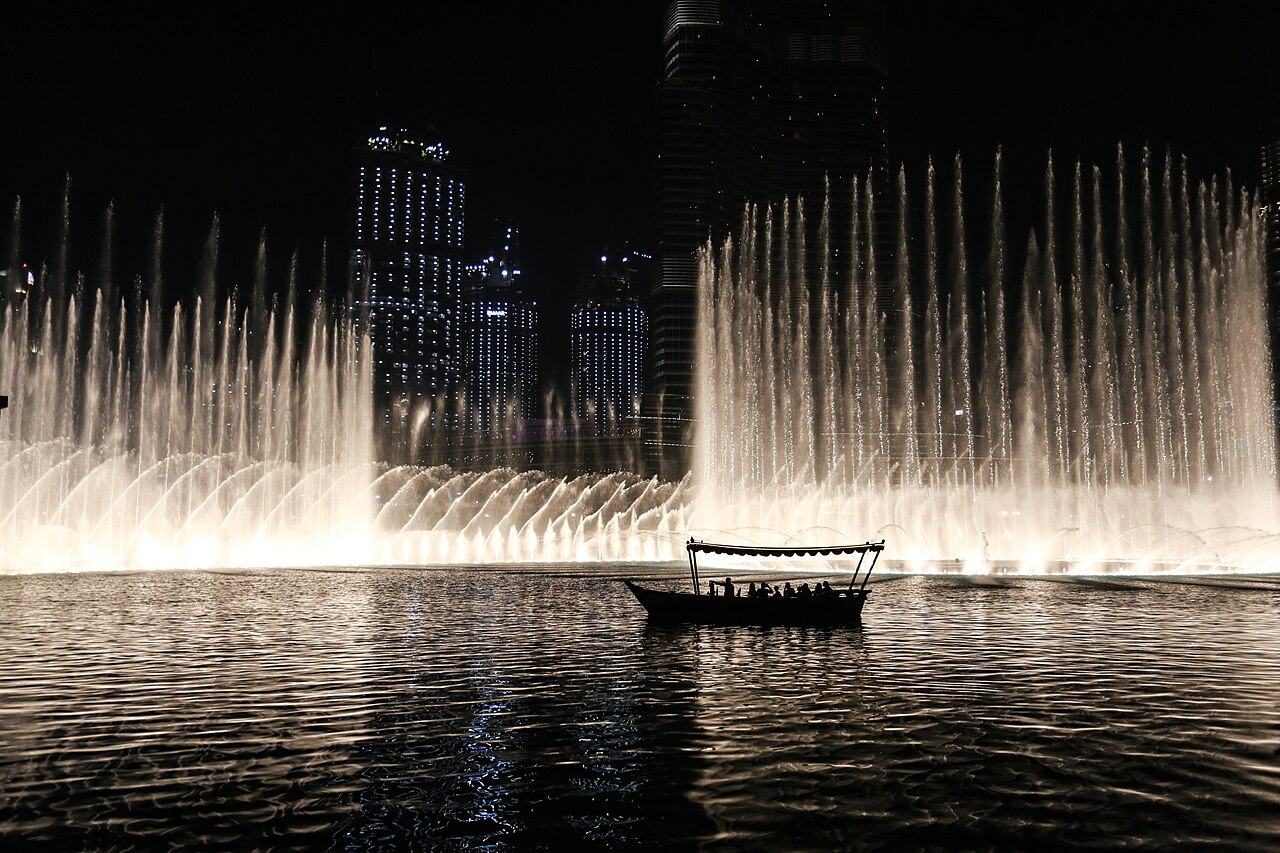 Burj Khalifa Lake at night